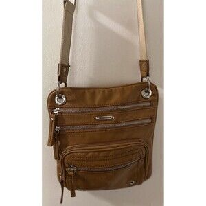 Franco Sarto Tan Faux Leather Crossbody Bag Women's Zip Multiple Pockets